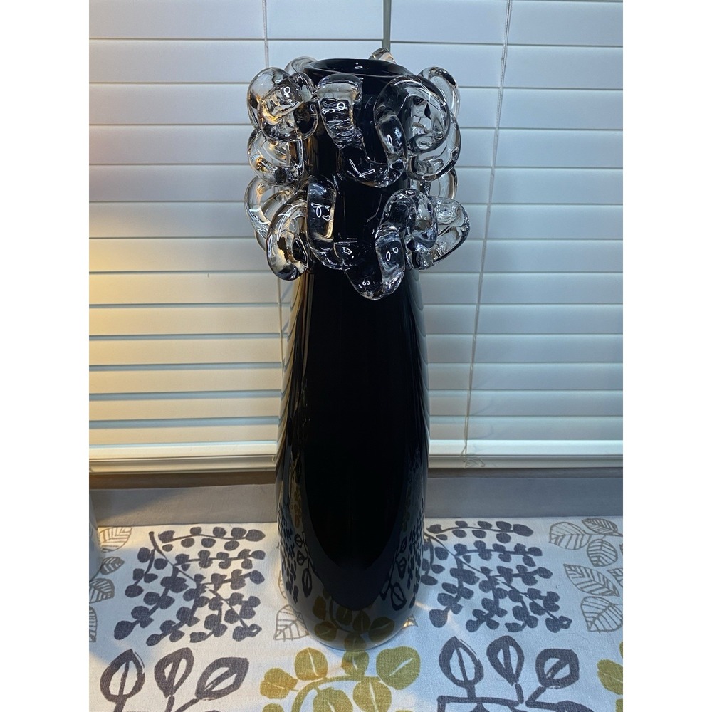 Ion Tamaian Signed Romanian Art Glass Vase 21" Amethyst Clear Loops MCM Rare - Picture 6 of 17